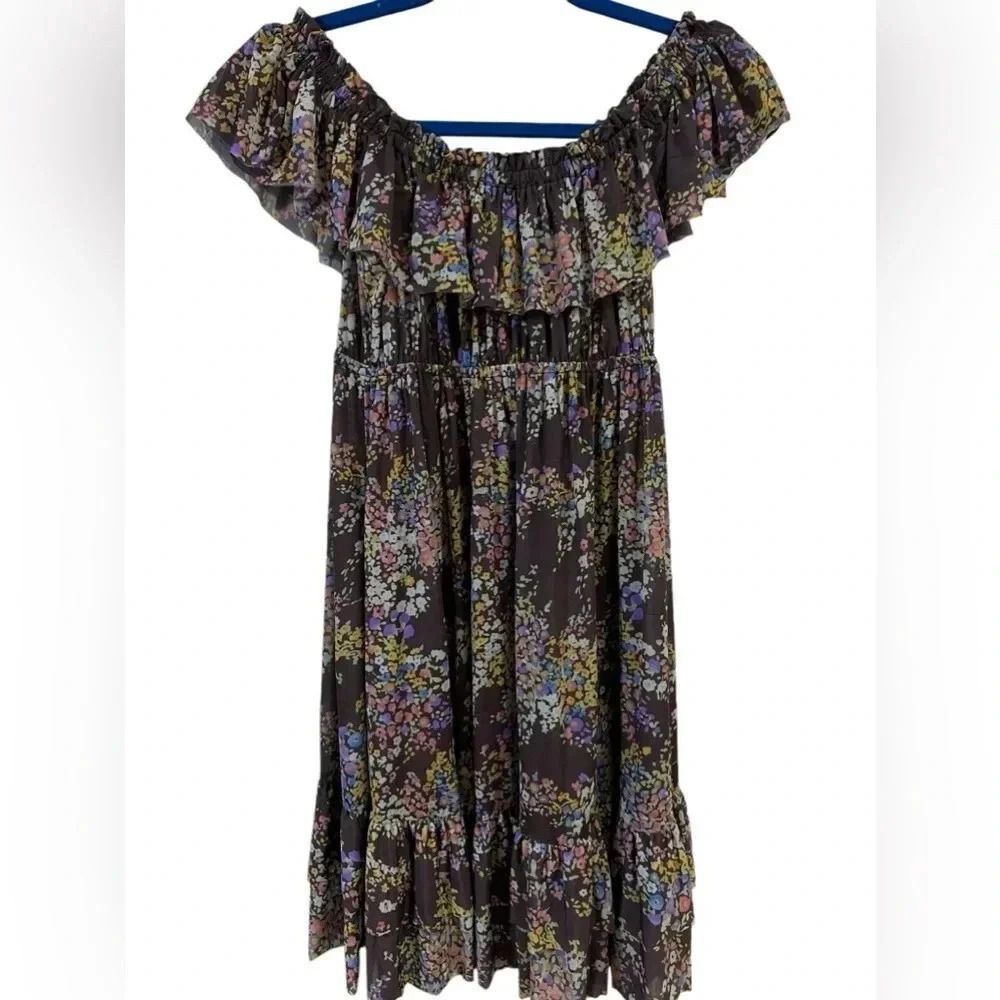 A.B.S By Allen Schwartz flowy floral mini dress cottage core casual purple sheer